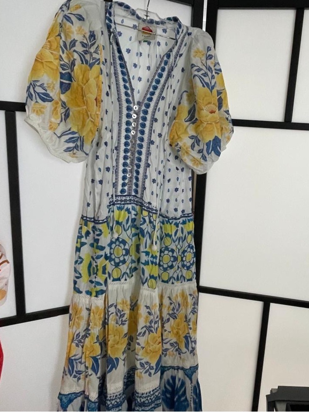 Farm Rio Bohemian Floral Tiered Maxi Dress in Yellow & Blue - Picture 2 of 5